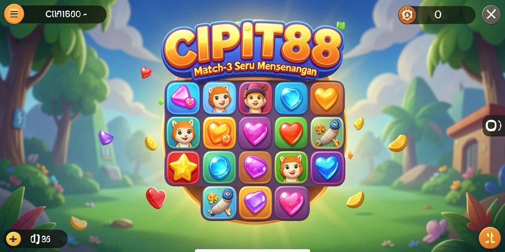 Tangkapan layar gameplay CIPIT88 yang penuh warna dan menarik dalam kategori Match-3.