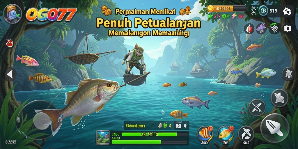 Screenshot gameplay GOGO77 menunjukkan keseruan memancing dengan teman-teman.