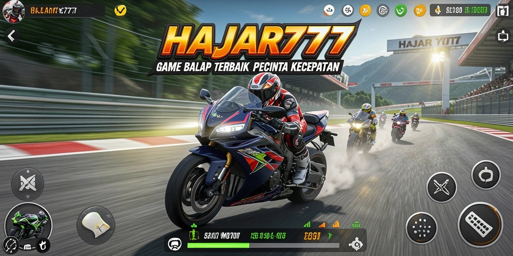 Tampilan gameplay balap motor HAJAR777 yang mendebarkan.