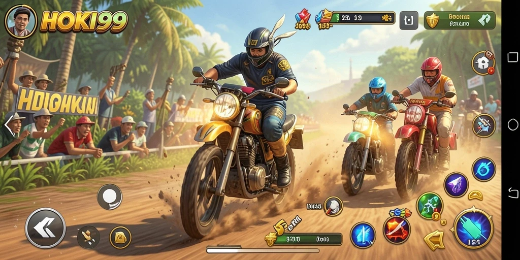 Screenshot HOKI99 menampilkan gameplay balap yang mendebarkan dan mobil yang bertenaga.