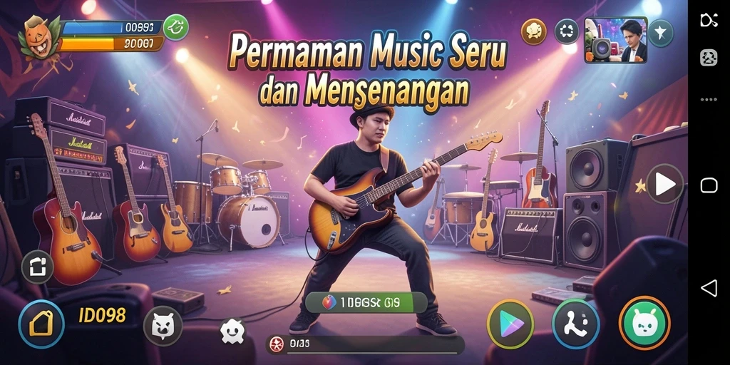 Screenshot menunjukkan gameplay menarik dengan lagu-lagu yang menyenangkan.