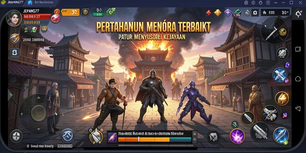Gameplay seru JEPANG77 dalam mempertahankan menara dari serangan musuh.
