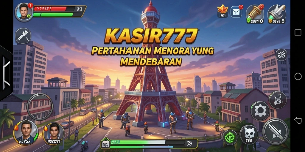 Tampilan gameplay menegangkan dari KASIR777 dalam Tower Defense.