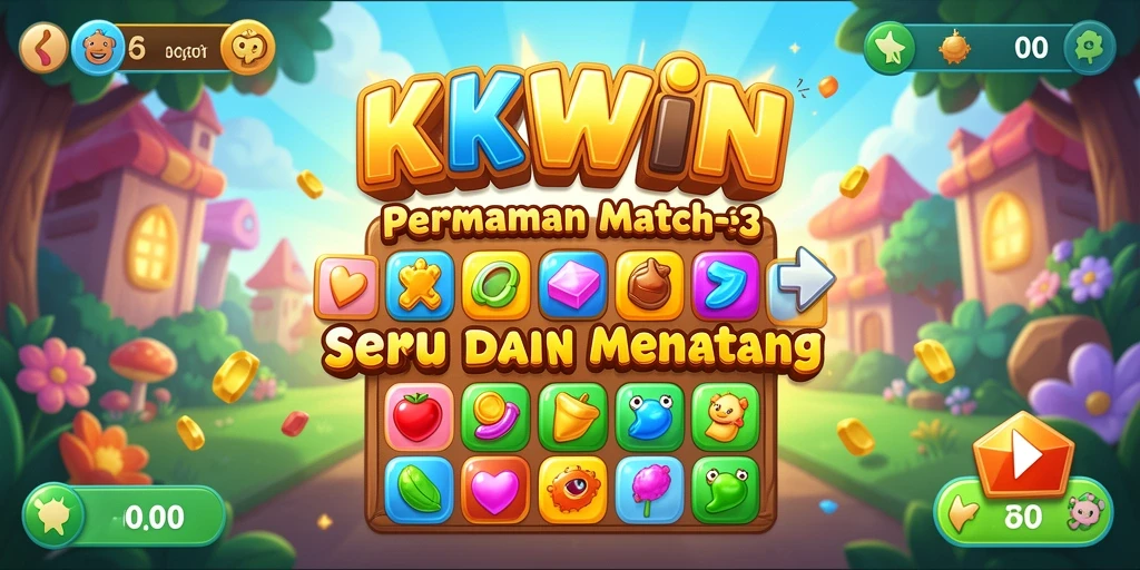 Screenshot utama KKWIN menunjukkan gameplay Match-3 yang seru dan penuh warna.