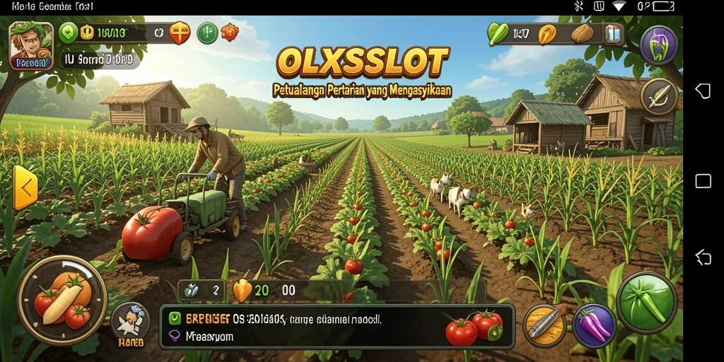 Tampilan permainan OLXSLOT yang menunjukkan aktivitas bertani yang seru.